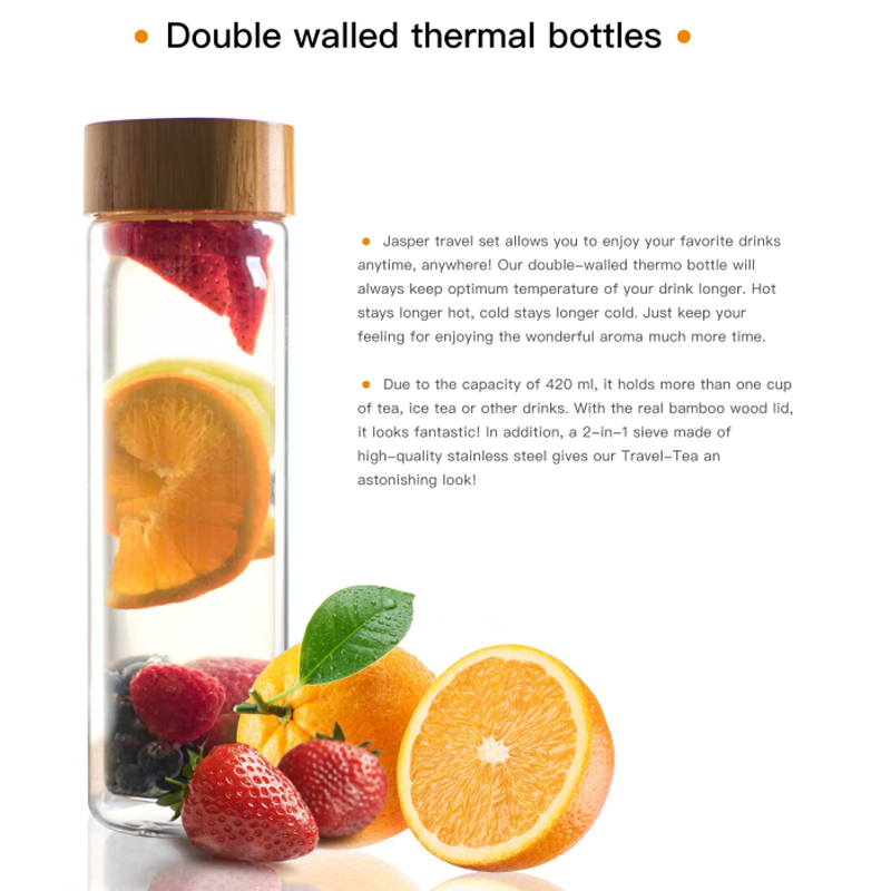 high borosilicate double wall glass bottle