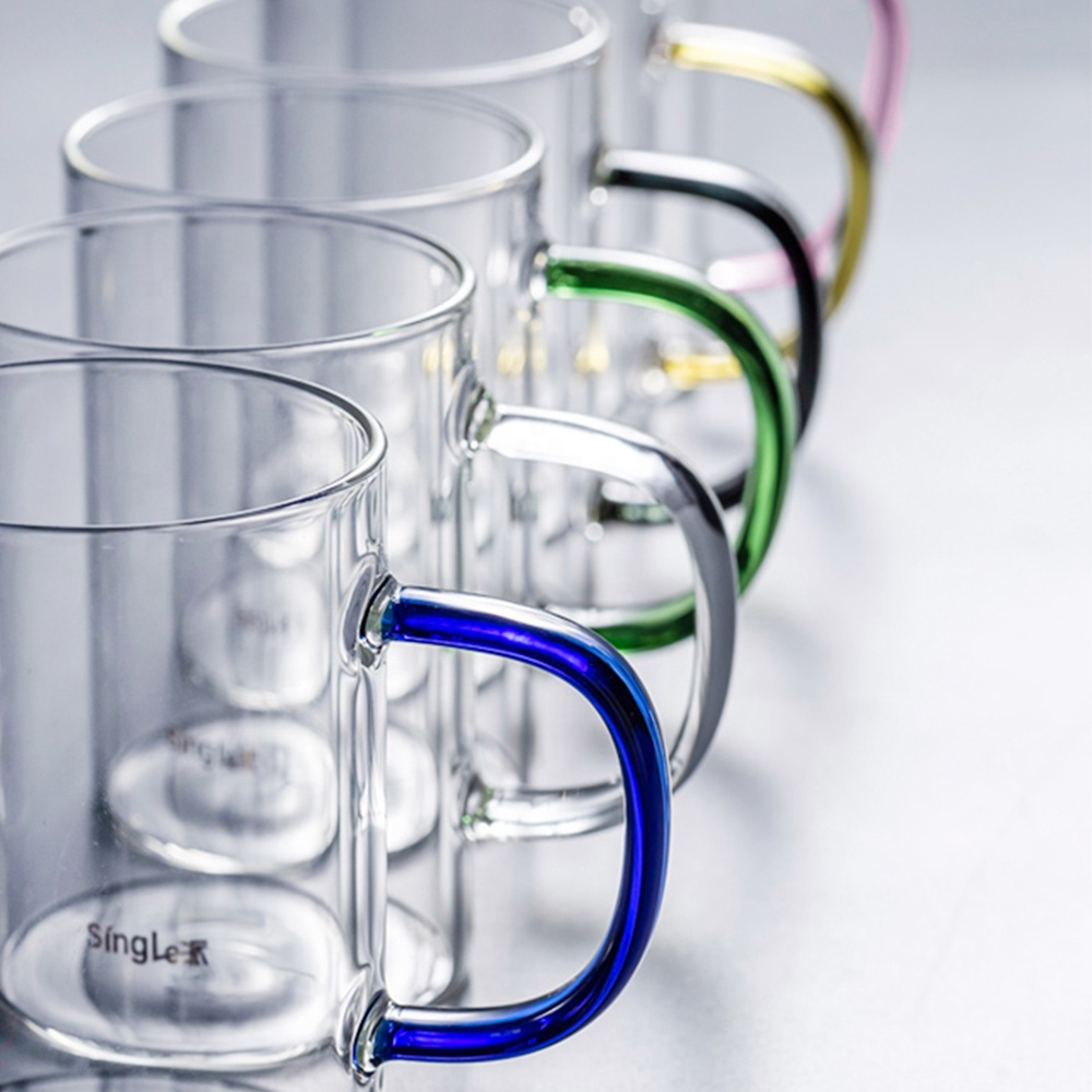 High Borosilicate Glass Cup/Mug with Colored Colorful Handle