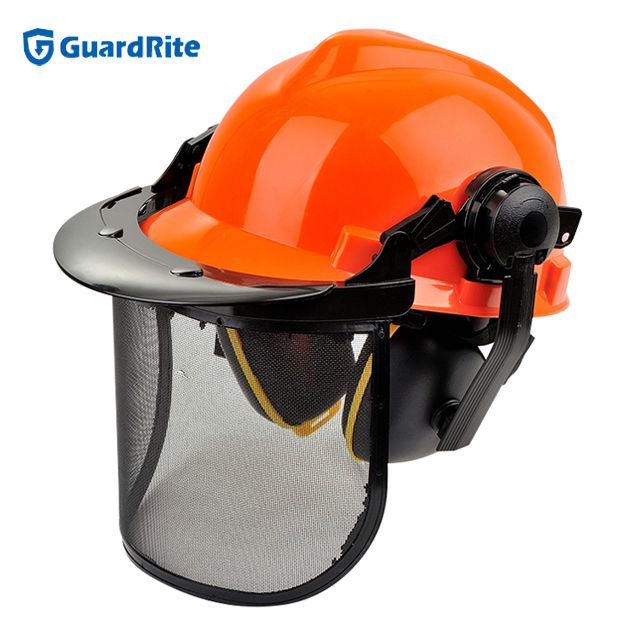 GuardRite Brand Forestry Helmet Set And safety helmet ear muffs with face shield, Visor Earmuff Forestry Safety Helmet Set