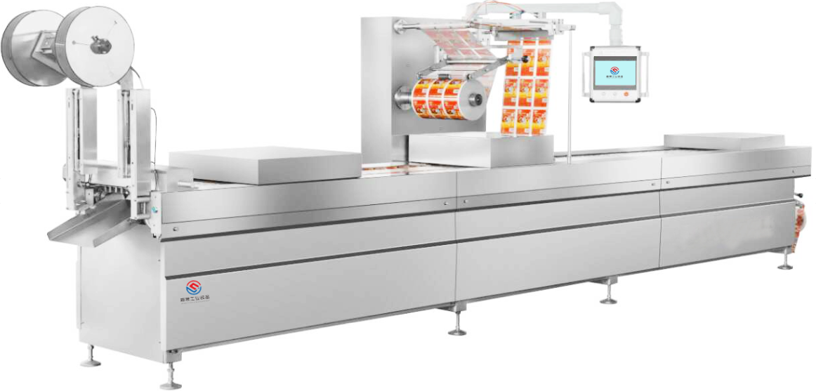 AUTOMATIC CONTINUOUS STRETCH THERMOFORMING VACUUM PACKAGING MACHINE