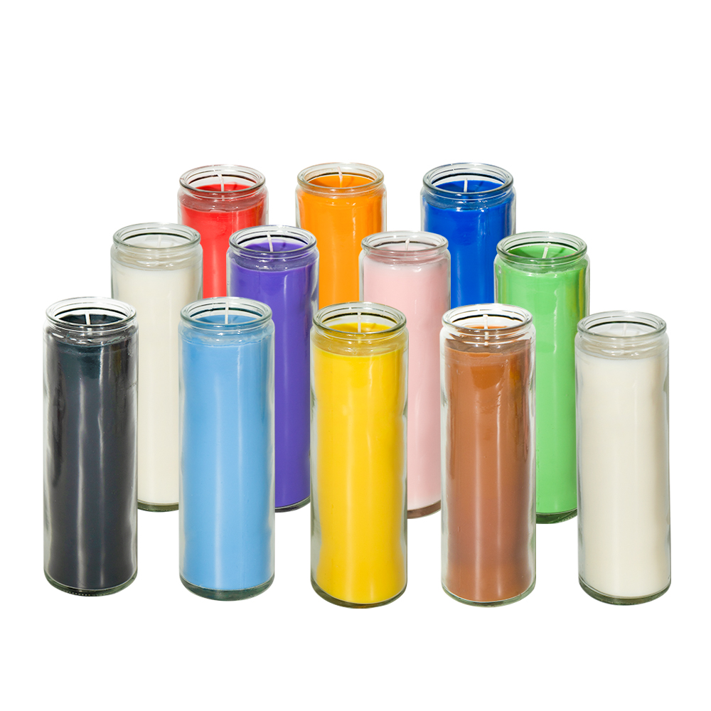 7days church candle with glass jar in different color