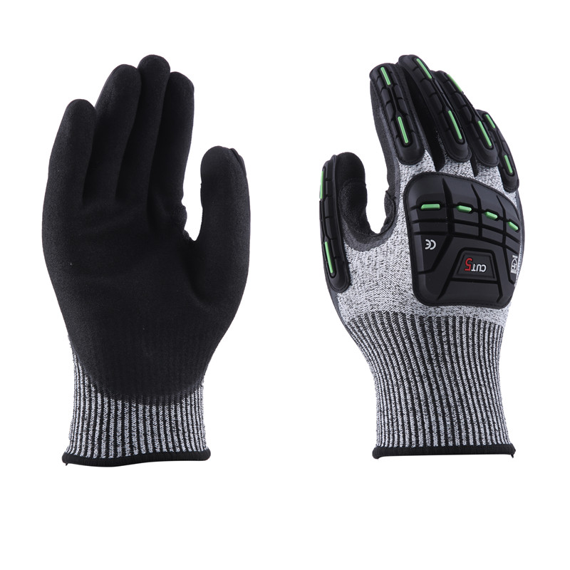 China Wholesale Cut Level 5 Anti-Vibration Sandy Nitrile Coated Safety Gloves