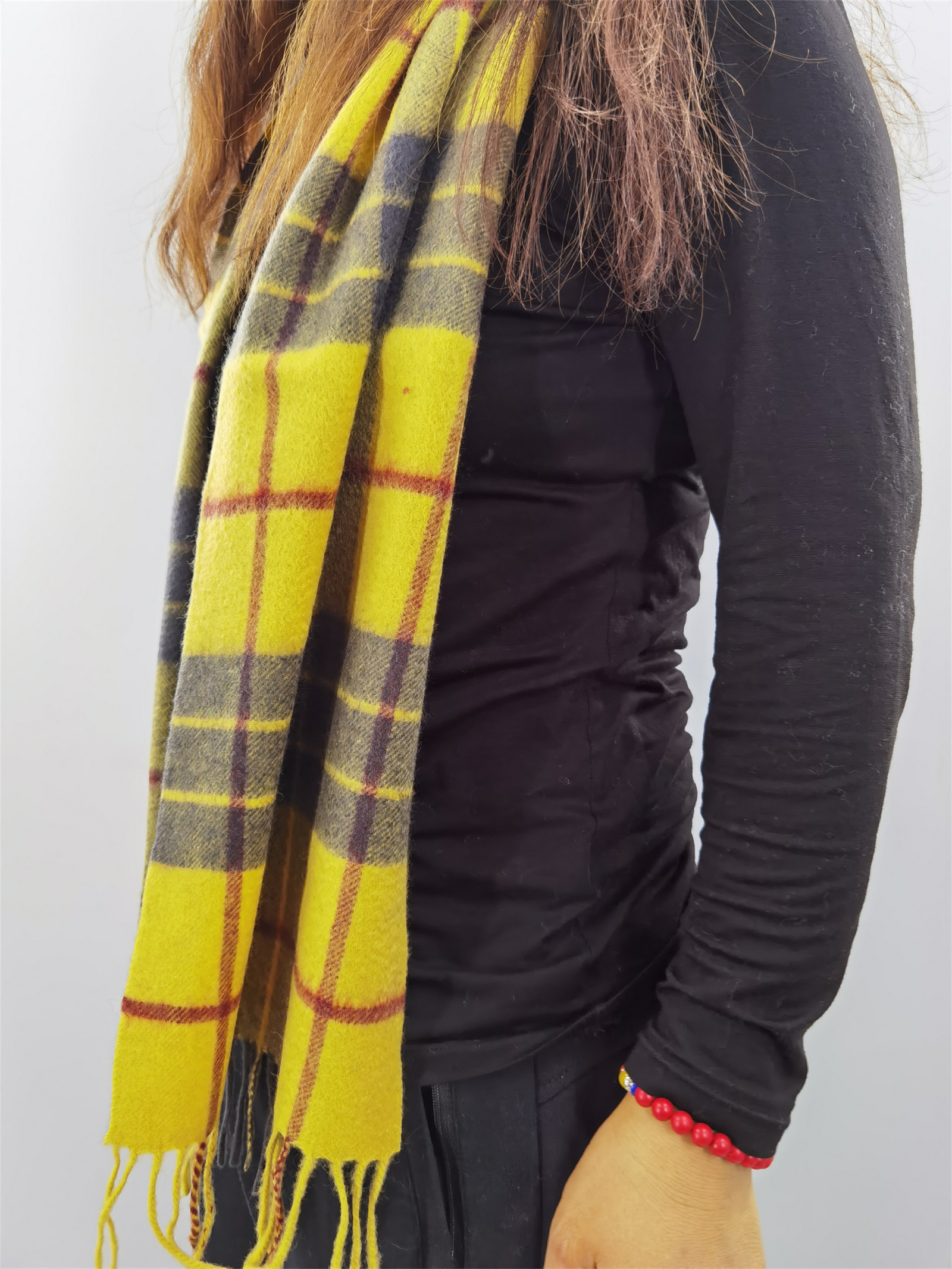 Cashmere yellow check scarf