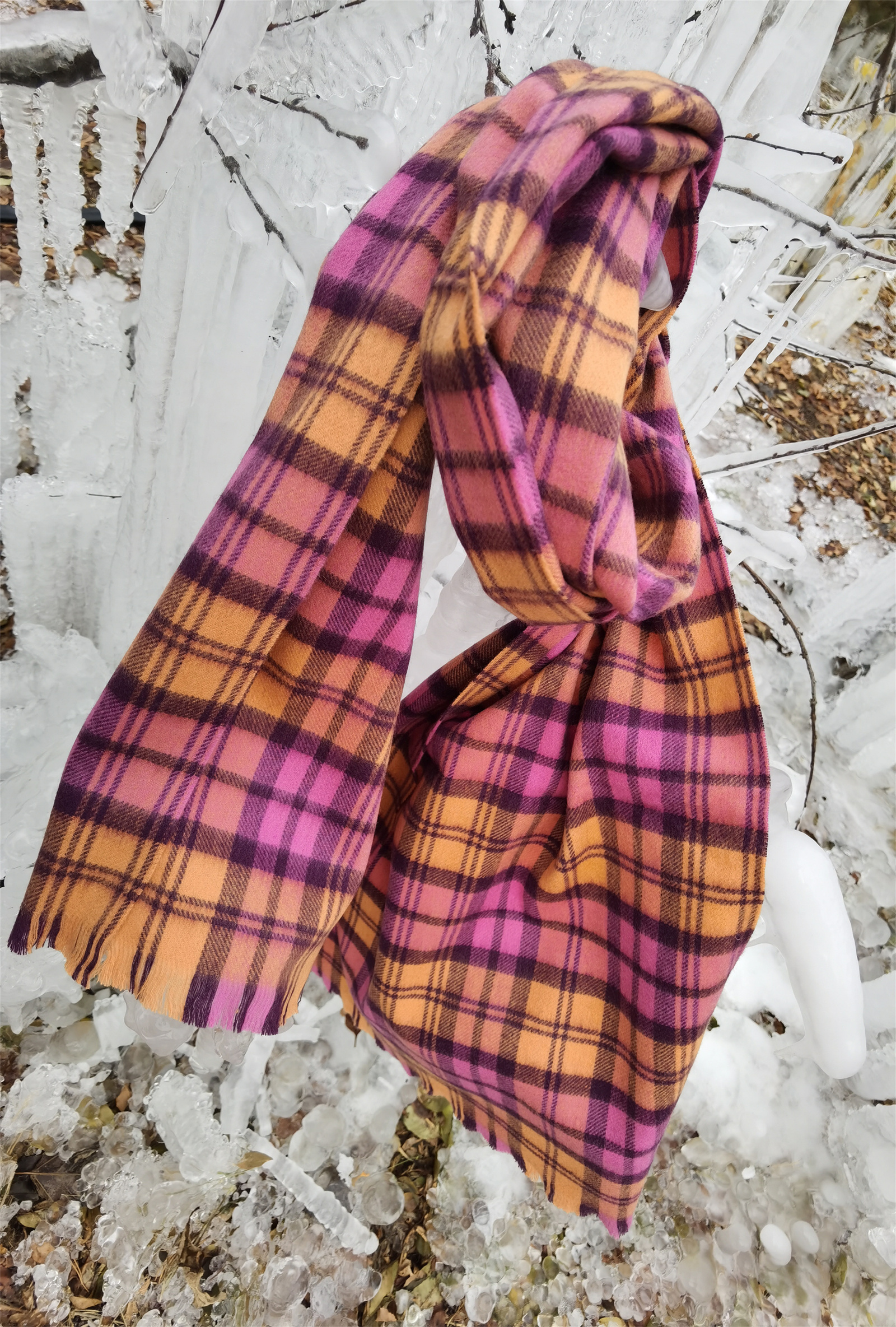 Cashmere wool colorful check scarf