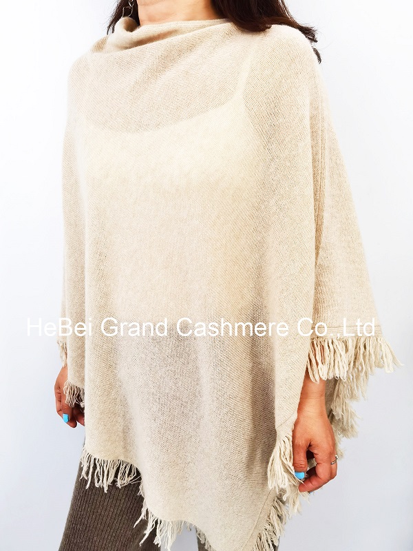 Cashmere wool fringer trimed poncho