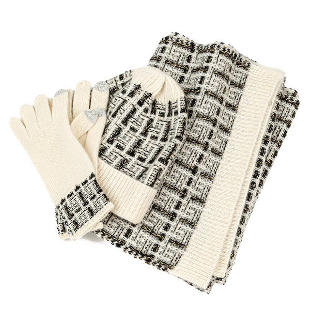 WOMEN'S CASHMERE KNIT SCARF BEANIE  GLOVE SET 